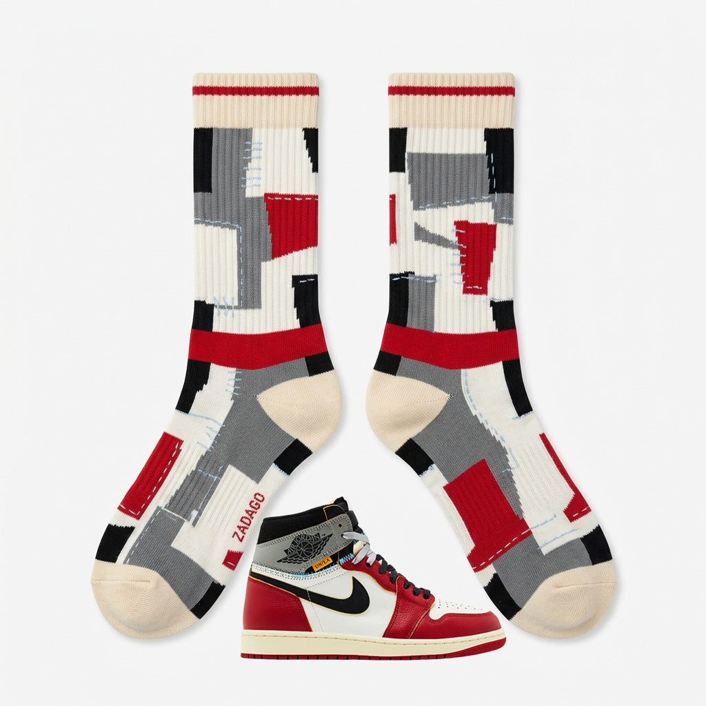Chicago Shadow Sneaker Match Socks – Union LA x Jordan 1 Inspired Mid-Calf Crew Socks