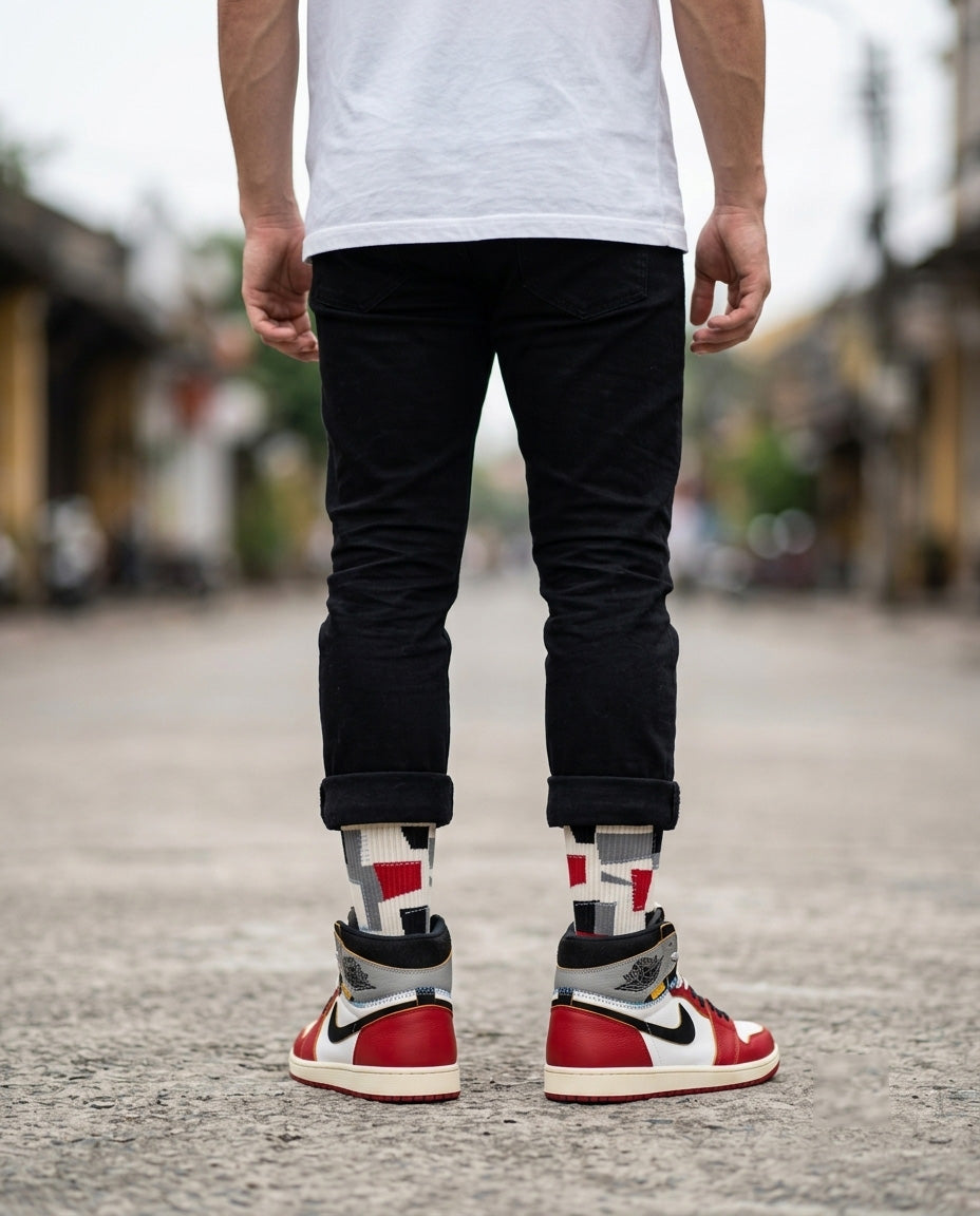 Chicago Shadow Sneaker Match Socks – Union LA x Jordan 1 Inspired Mid-Calf Crew Socks