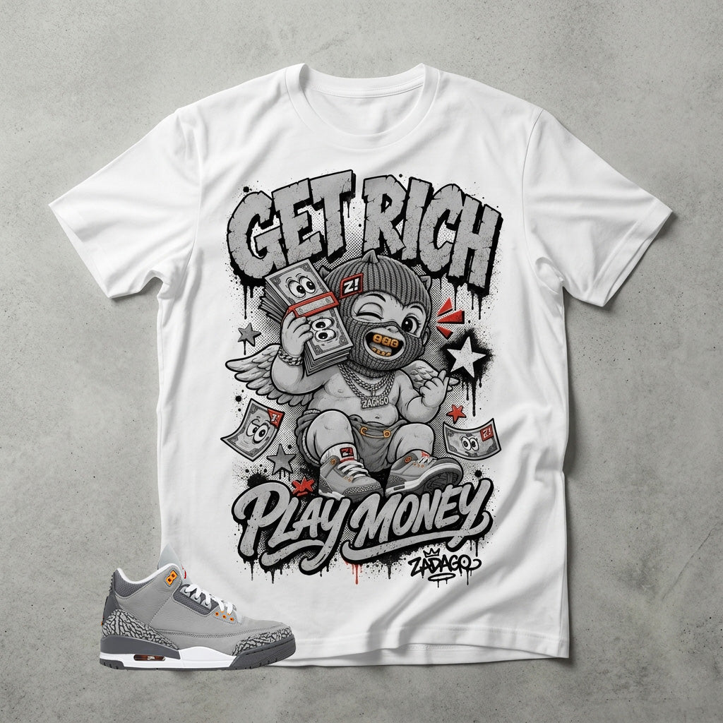 Cool Grey 3s Zadago Shirt Get Rich Play Money Graphic