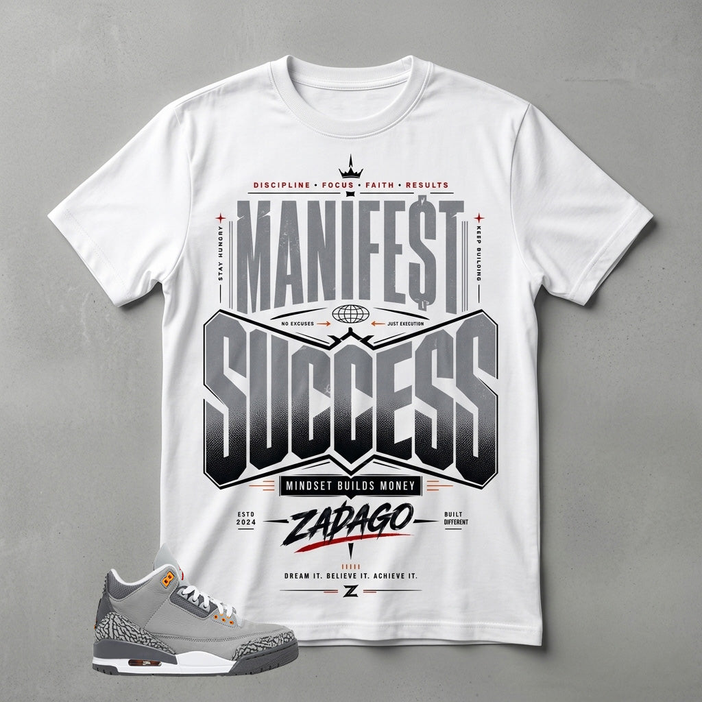 Cool Grey 3s Zadago Shirt Manifest Success Graphic