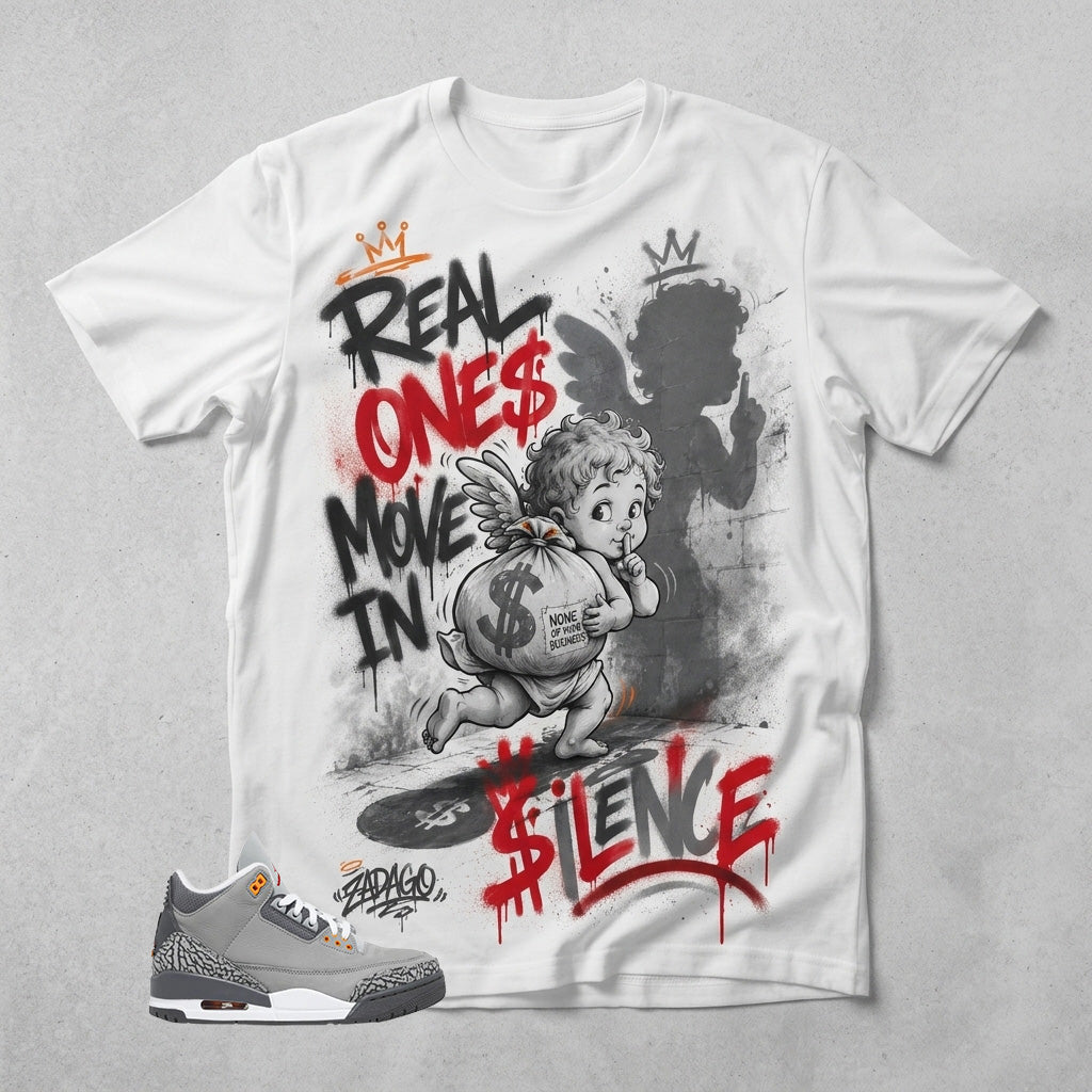 Cool Grey 3s Zadago Shirt Real Ones Move In Silence Graphic