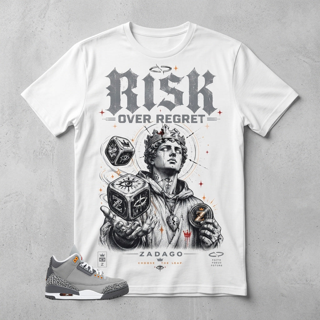 Cool Grey 3s Zadago Shirt Risk Over Regret Graphic