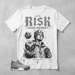 Cool Grey 3s Zadago Shirt Risk Over Regret Graphic