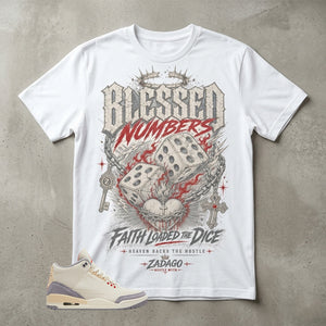 Cream Muslin 3s Zadago Shirt Blessed Numbers Graphic