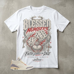 Cream Muslin 3s Zadago Shirt Blessed Numbers Graphic