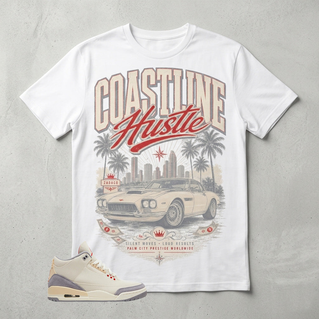 Cream Muslin 3s Zadago Shirt Coastline Hustle Graphic