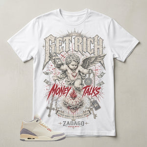 Cream Muslin 3s Zadago Shirt Get Rich Money Talk Graphic