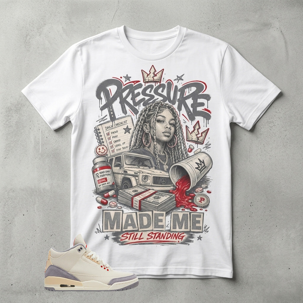 Cream Muslin 3s Zadago Shirt Pressure Made Me Standing Graphic