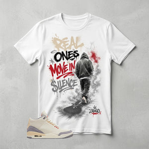 Cream Muslin 3s Zadago Shirt Real Ones Move In Silence Graphic