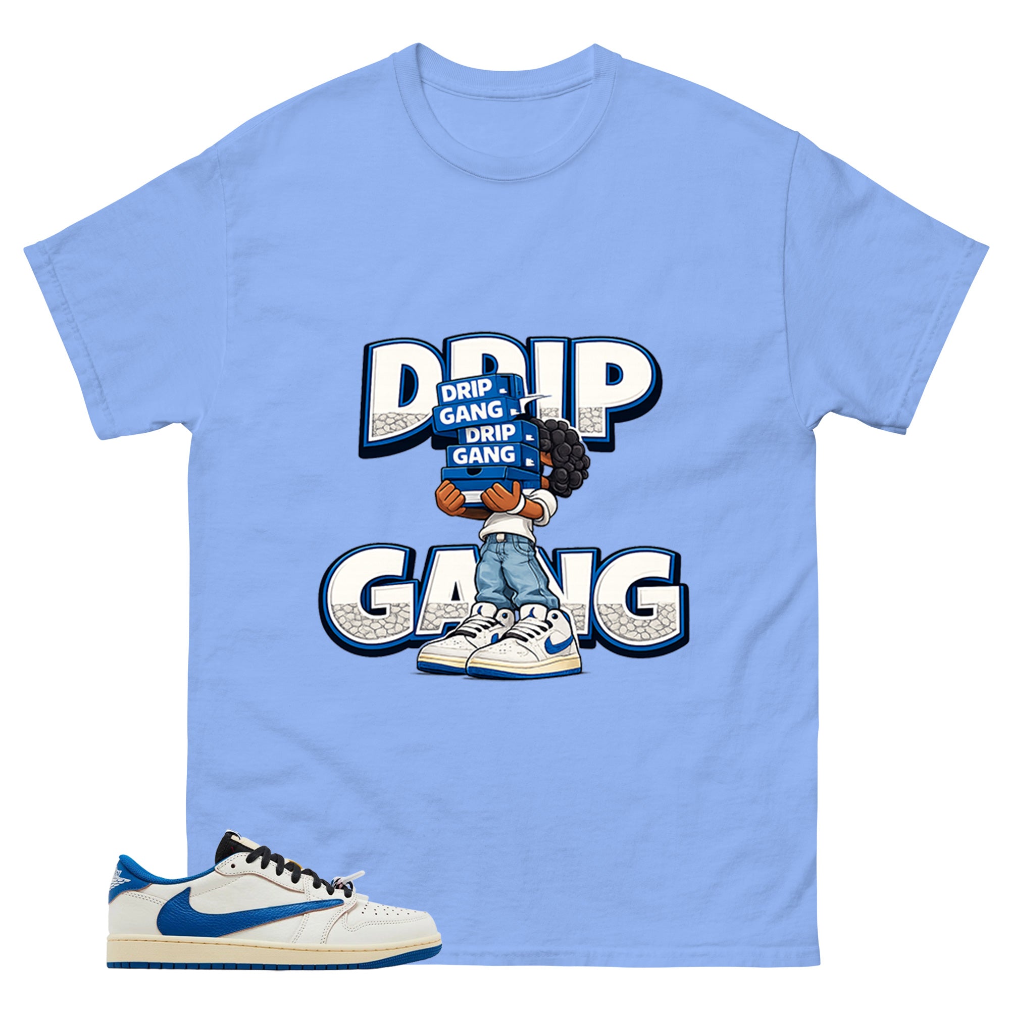 Cream Travis Scott Fragment Sail Military Blue 1s Shirt Drip Gang Graphic