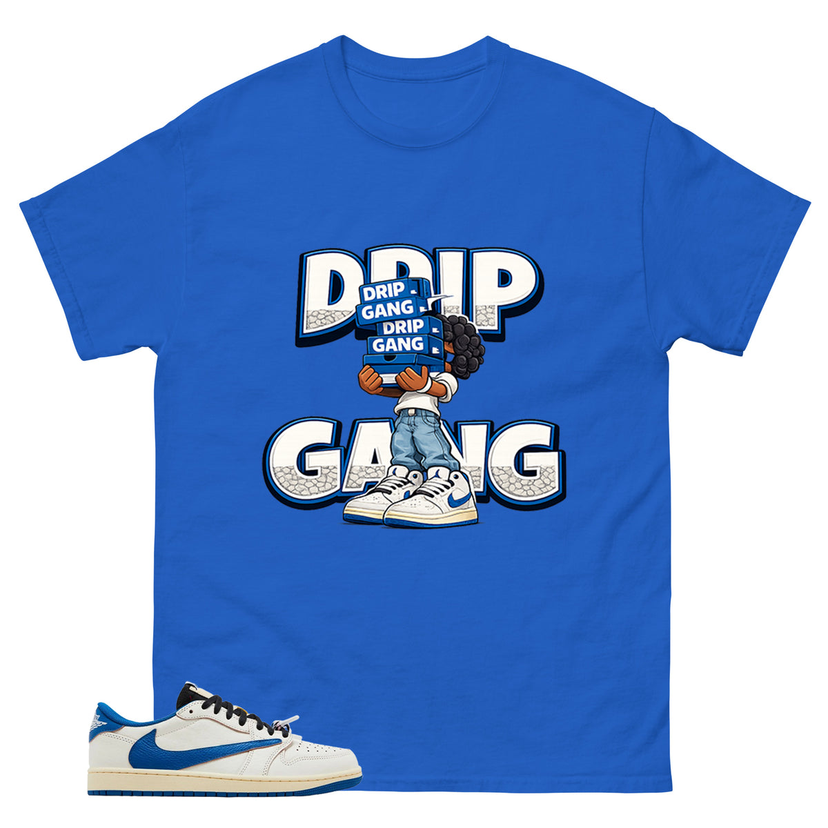 Cream Travis Scott Fragment Sail Military Blue 1s Shirt Drip Gang Graphic