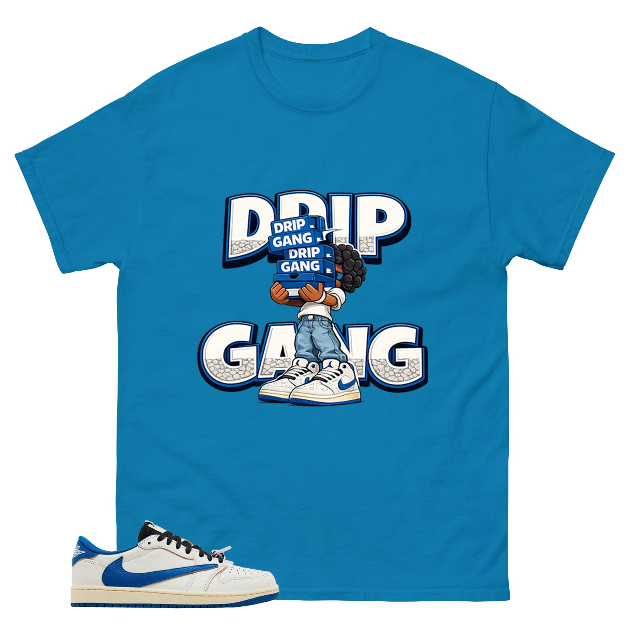 Cream Travis Scott Fragment Sail Military Blue 1s Shirt Drip Gang Graphic