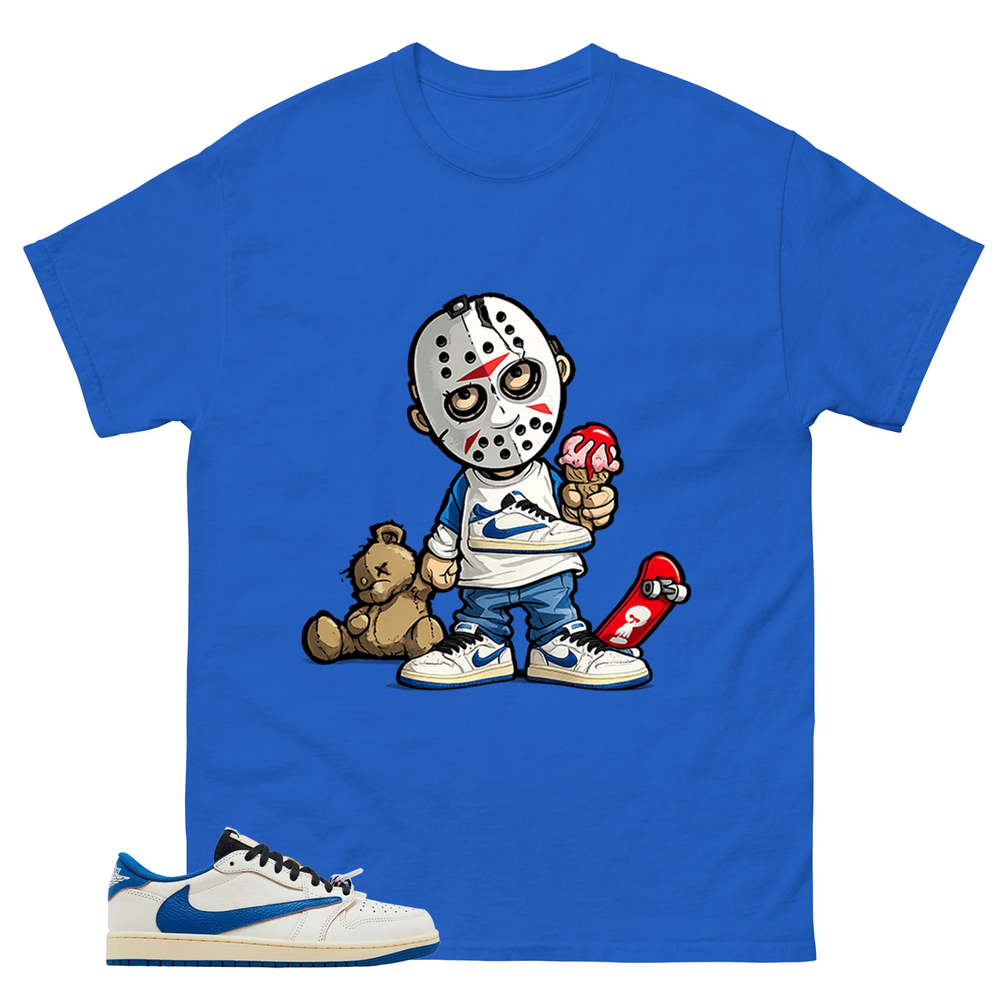 Cream Travis Scott Fragment Sail Military Blue 1s Shirt Little Jason Graphic