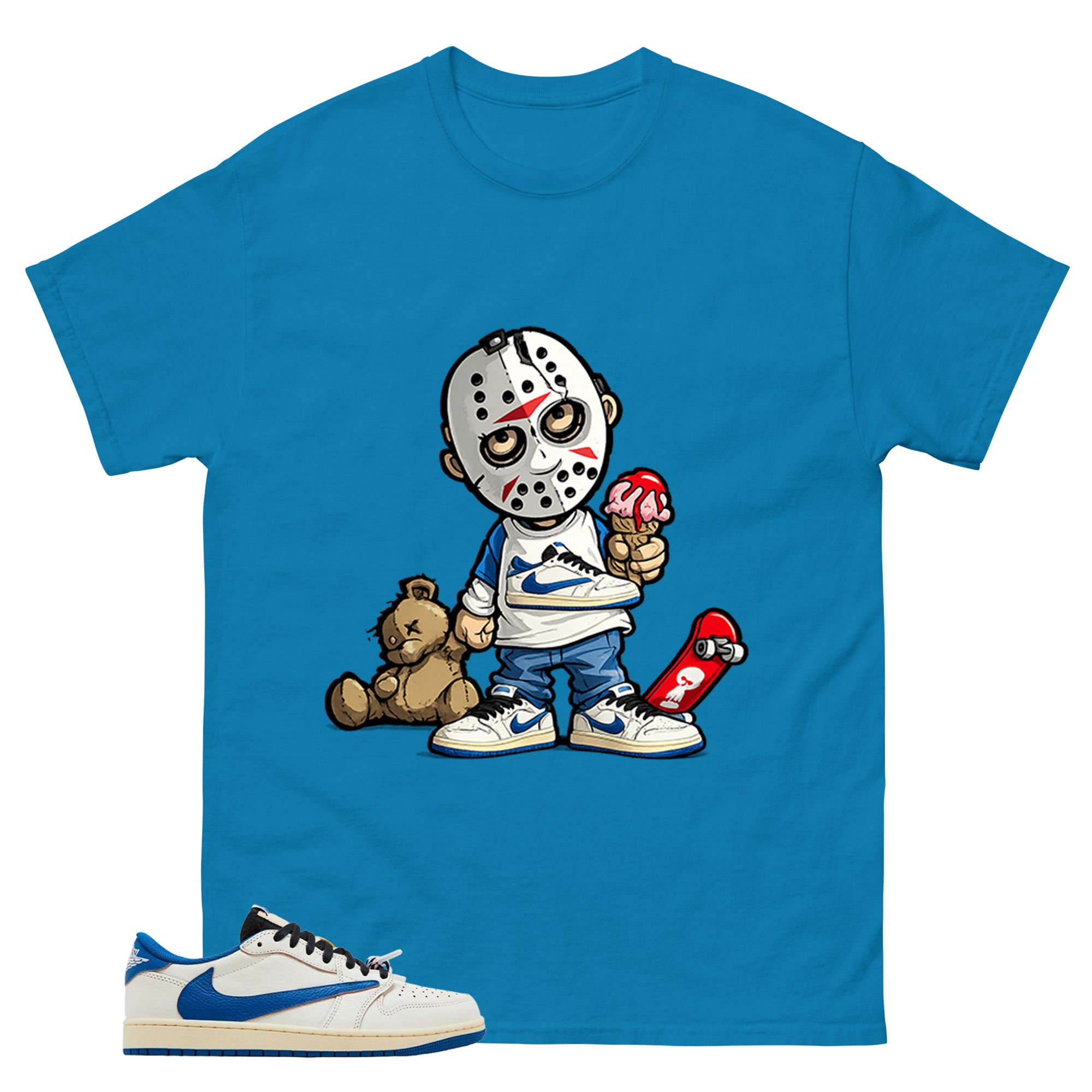 Cream Travis Scott Fragment Sail Military Blue 1s Shirt Little Jason Graphic