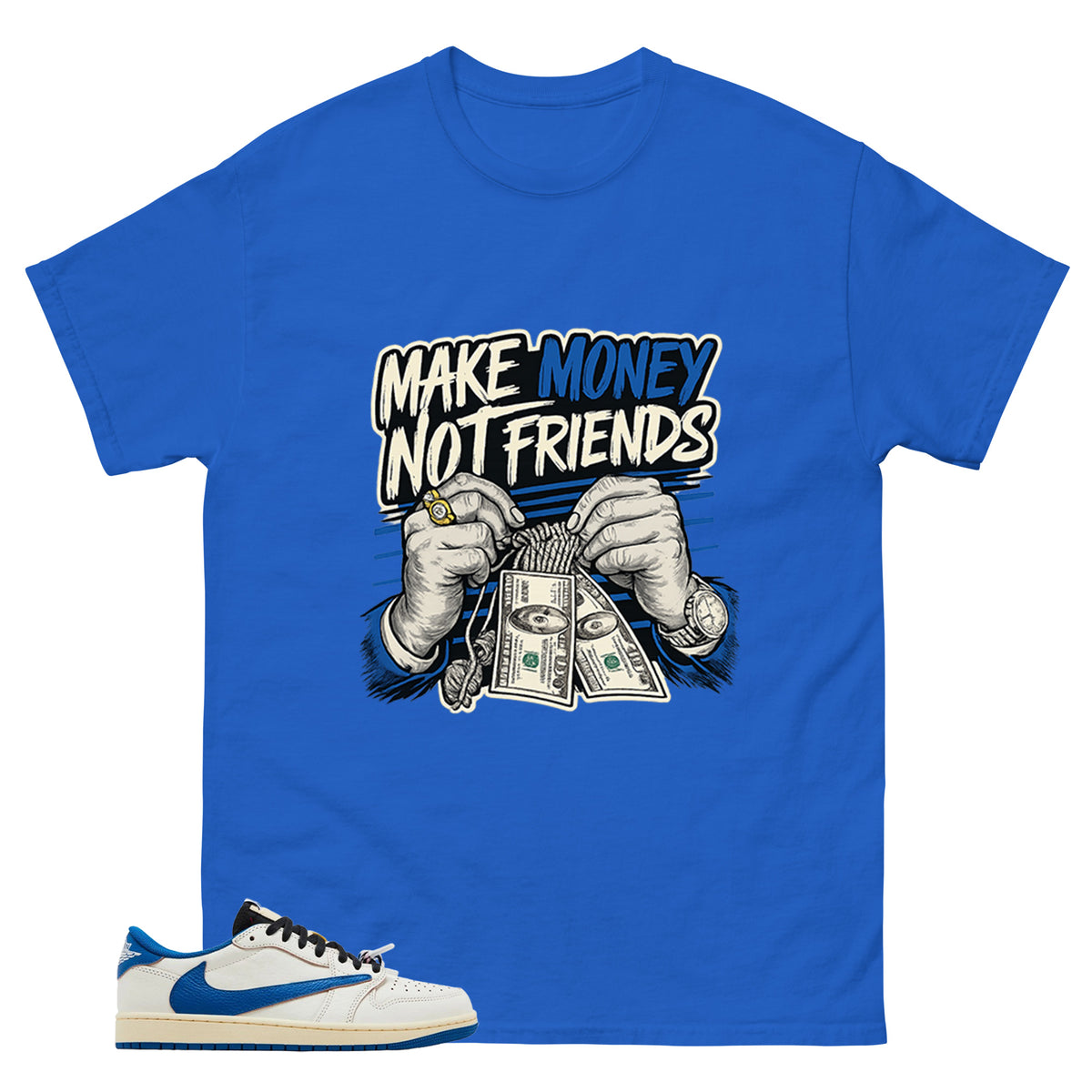 Cream Travis Scott Fragment Sail Military Blue 1s Shirt Make Money Not Friend Graphic