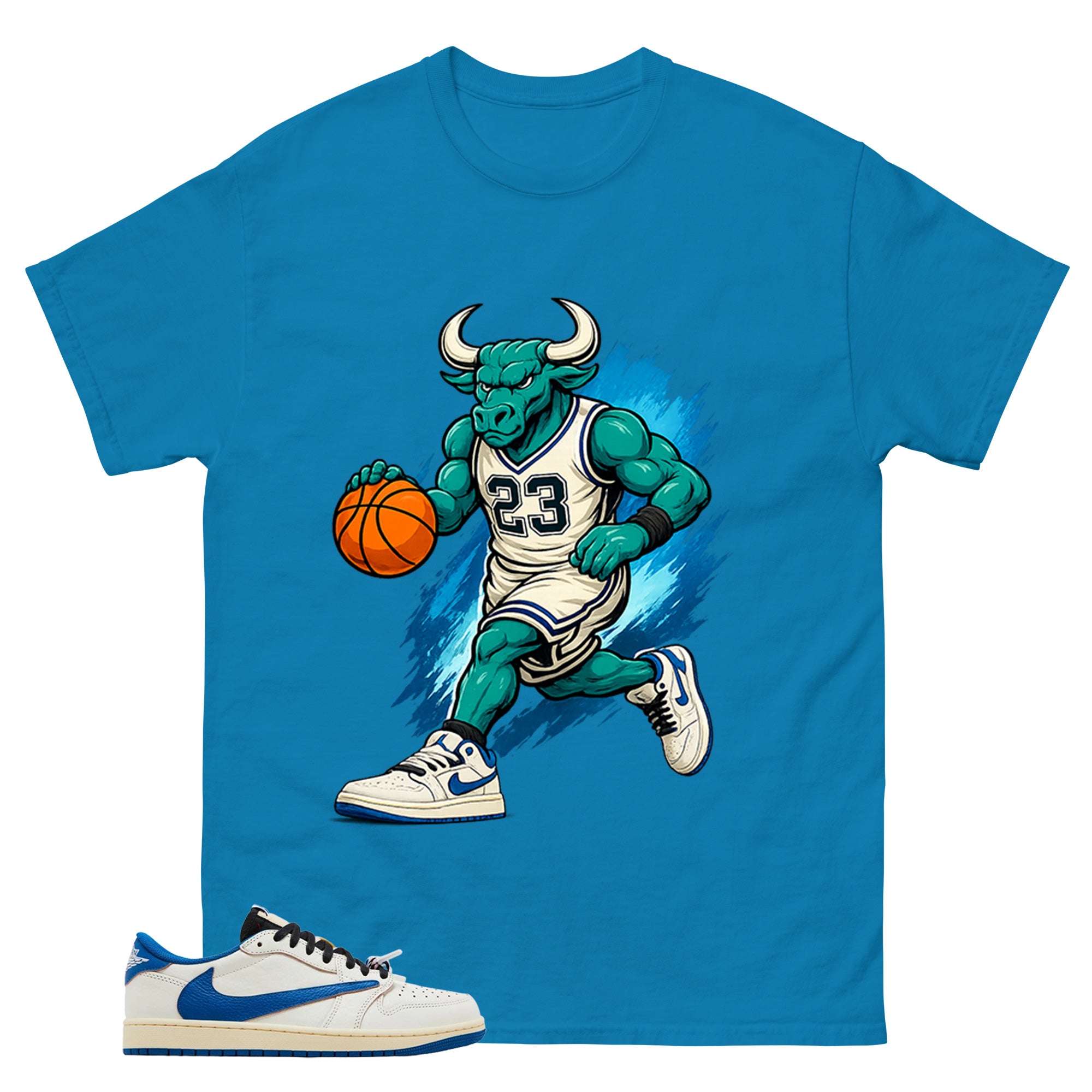 Cream Travis Scott Fragment Sail Military Blue 1s Shirt Raging Bull Graphic