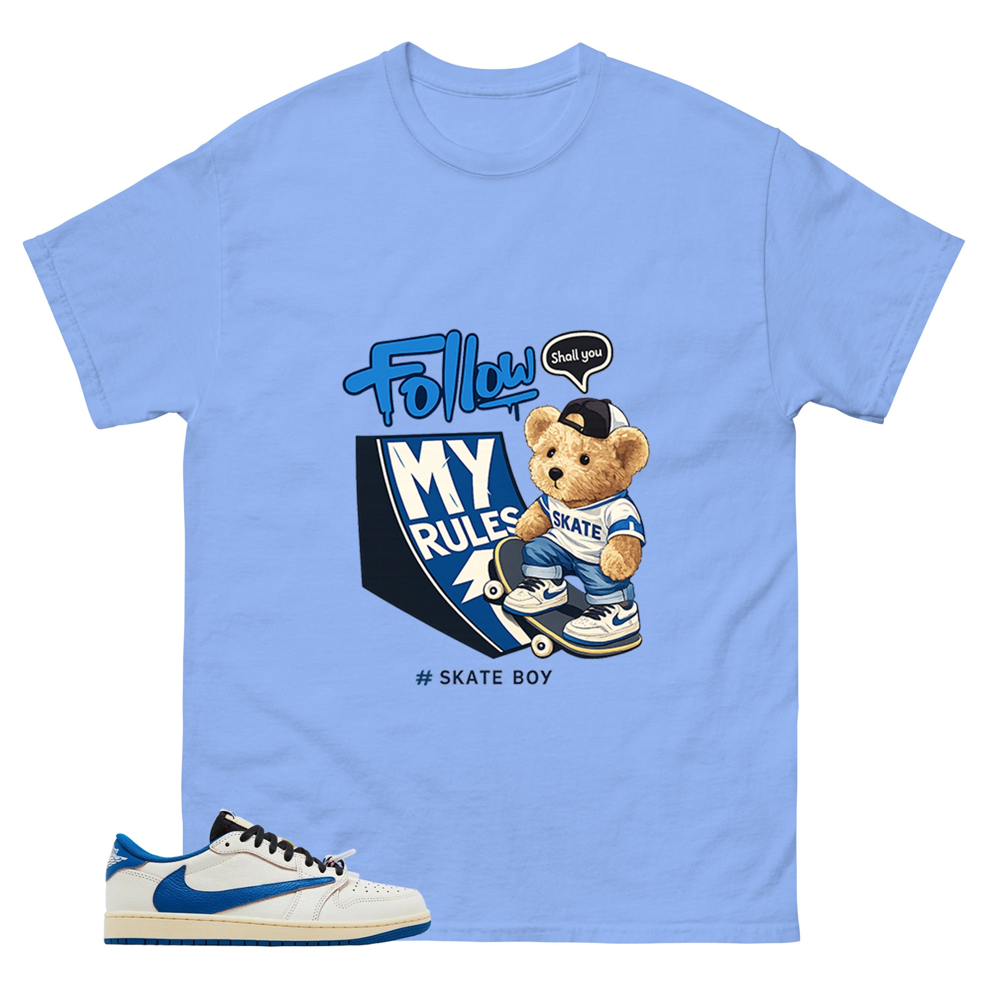 Cream Travis Scott Fragment Sail Military Blue 1s Shirt Skate Boy Graphic