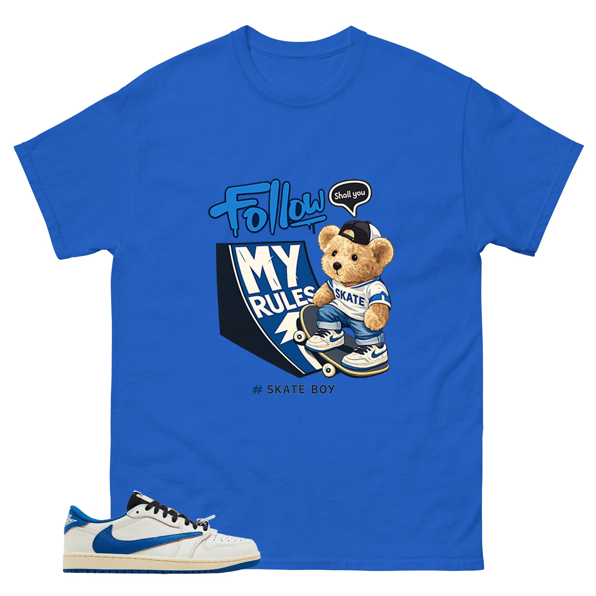 Cream Travis Scott Fragment Sail Military Blue 1s Shirt Skate Boy Graphic