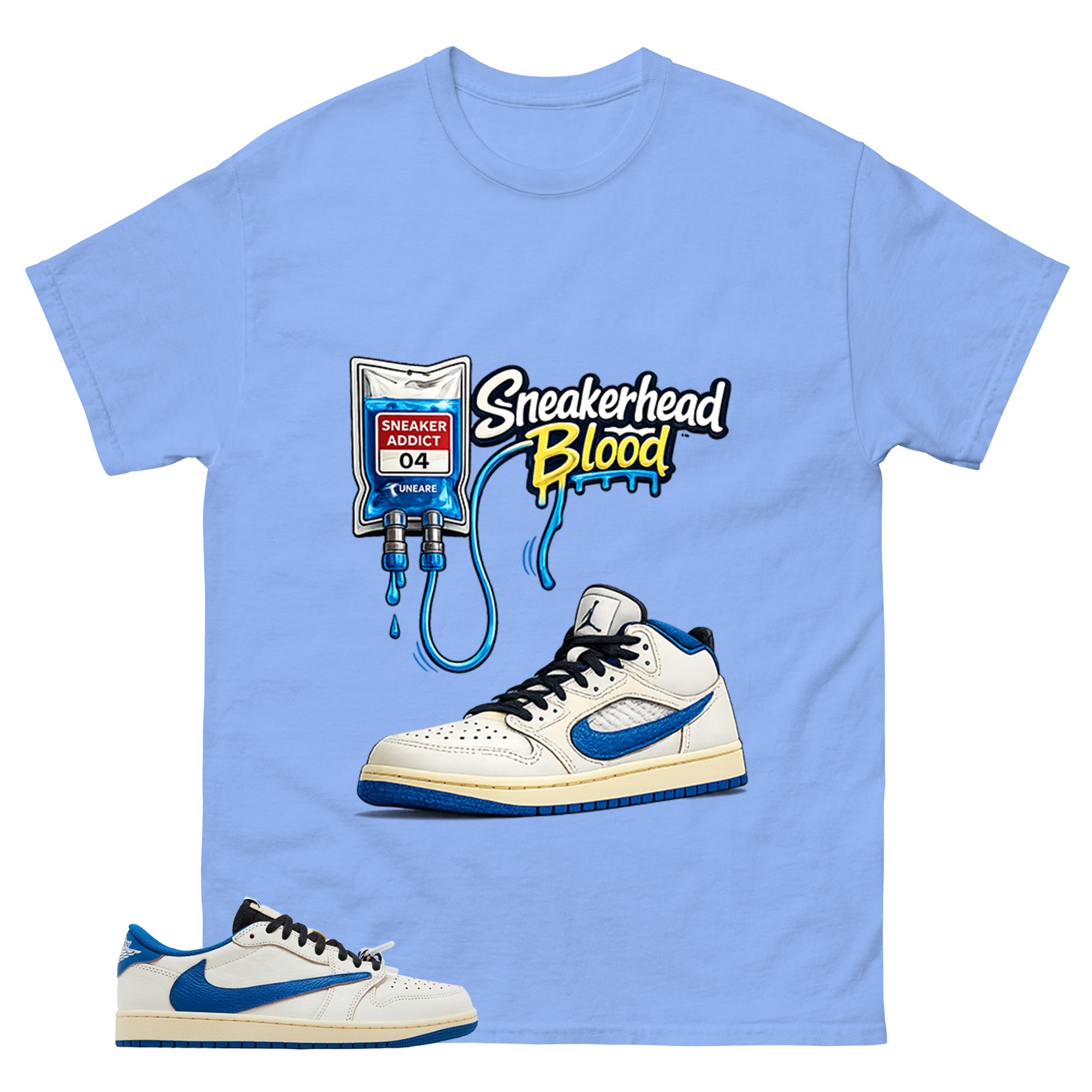 Cream Travis Scott Fragment Sail Military Blue 1s Shirt Sneakerhead Blood Graphic