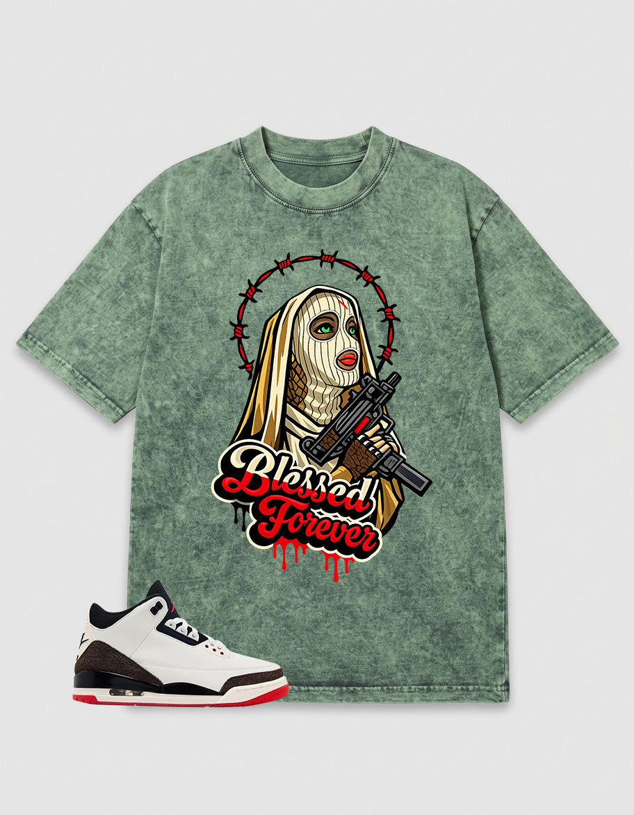Cream World’s Best Dad 3s Zadago Washed T-shirt Blessed Forever Graphic