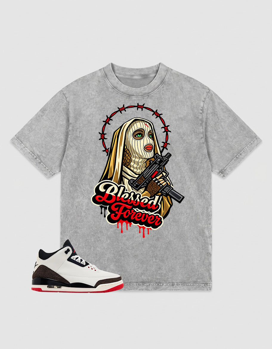 Cream World’s Best Dad 3s Zadago Washed T-shirt Blessed Forever Graphic
