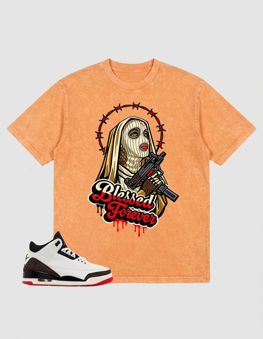 Cream World’s Best Dad 3s Zadago Washed T-shirt Blessed Forever Graphic