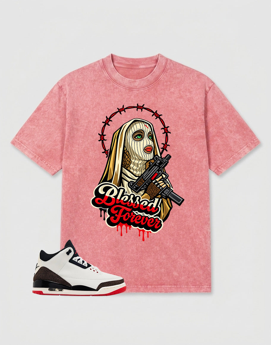 Cream World’s Best Dad 3s Zadago Washed T-shirt Blessed Forever Graphic