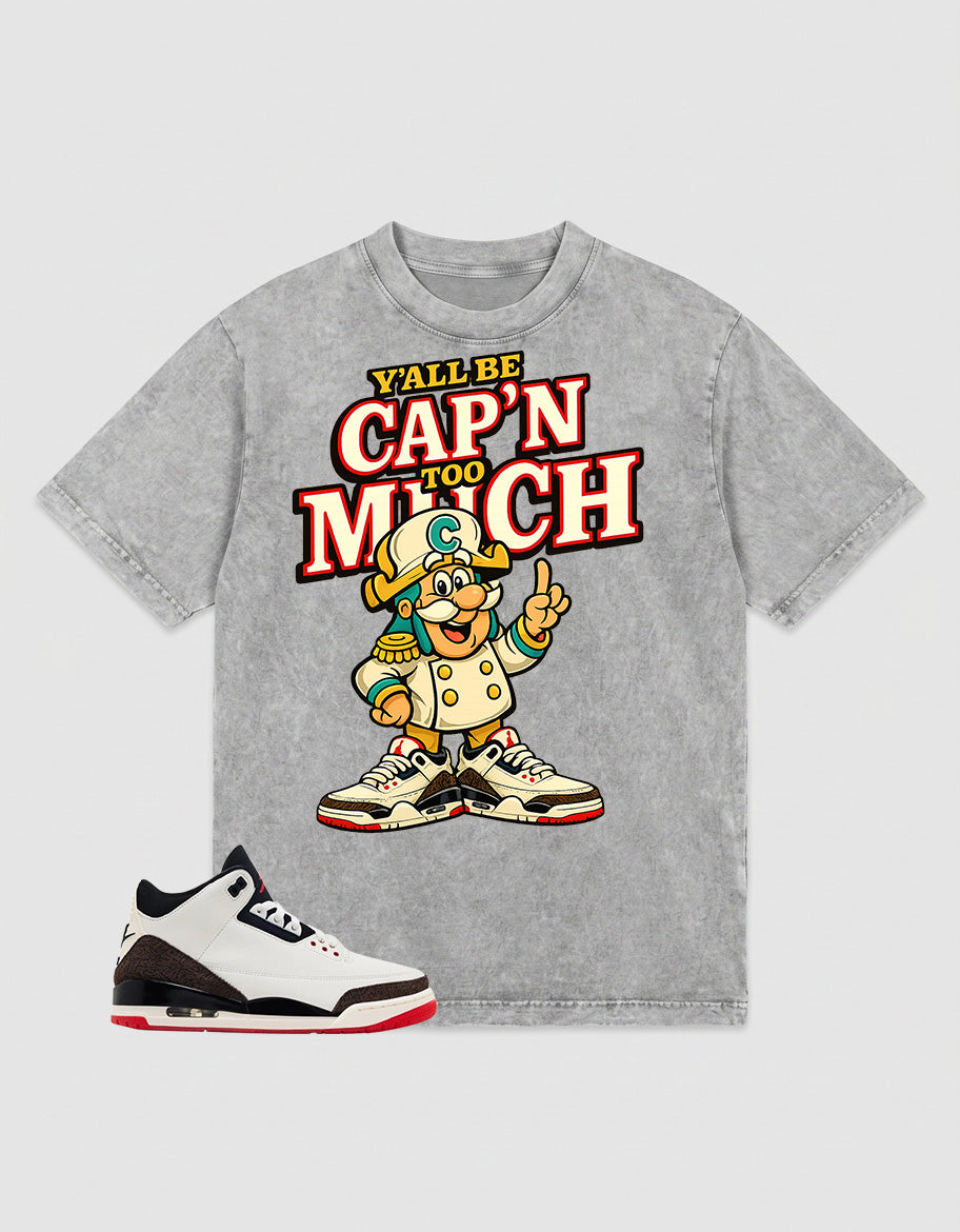Cream World’s Best Dad 3s Zadago Washed T-shirt Y'all Be Cap'n Too Much Graphic