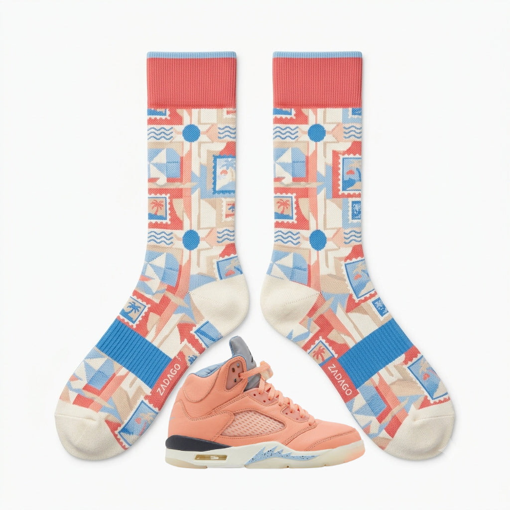 Crimson Bliss Socks – DJ Khaled x Air Jordan 5 Inspired Mid-Calf Unisex Crew Socks
