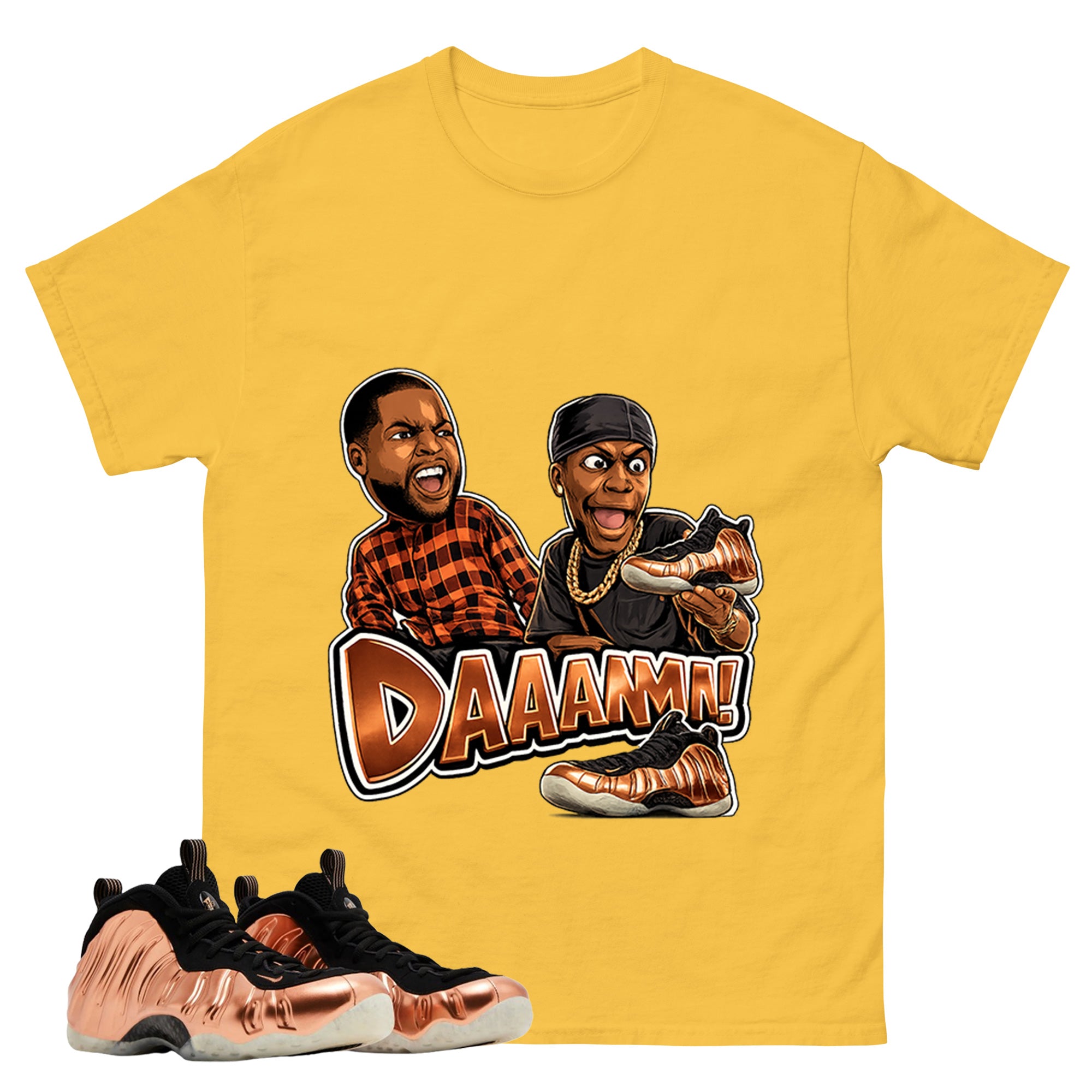 Daaamn Sneaker Meme Graphic Tee, Shirt to Match Air Foamposite One Copper, Air Foamposite Unisex Black Shirt