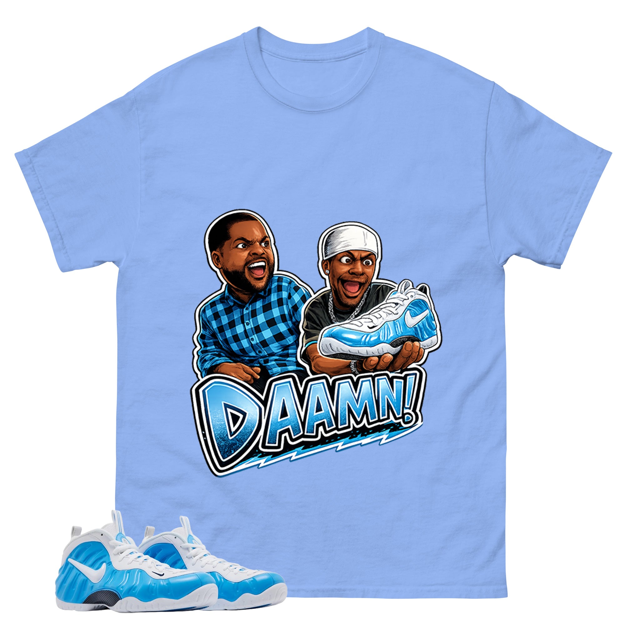 Daaamn Sneaker Meme Graphic Tee - Shirt to Match Air Foamposite Pro University Blue