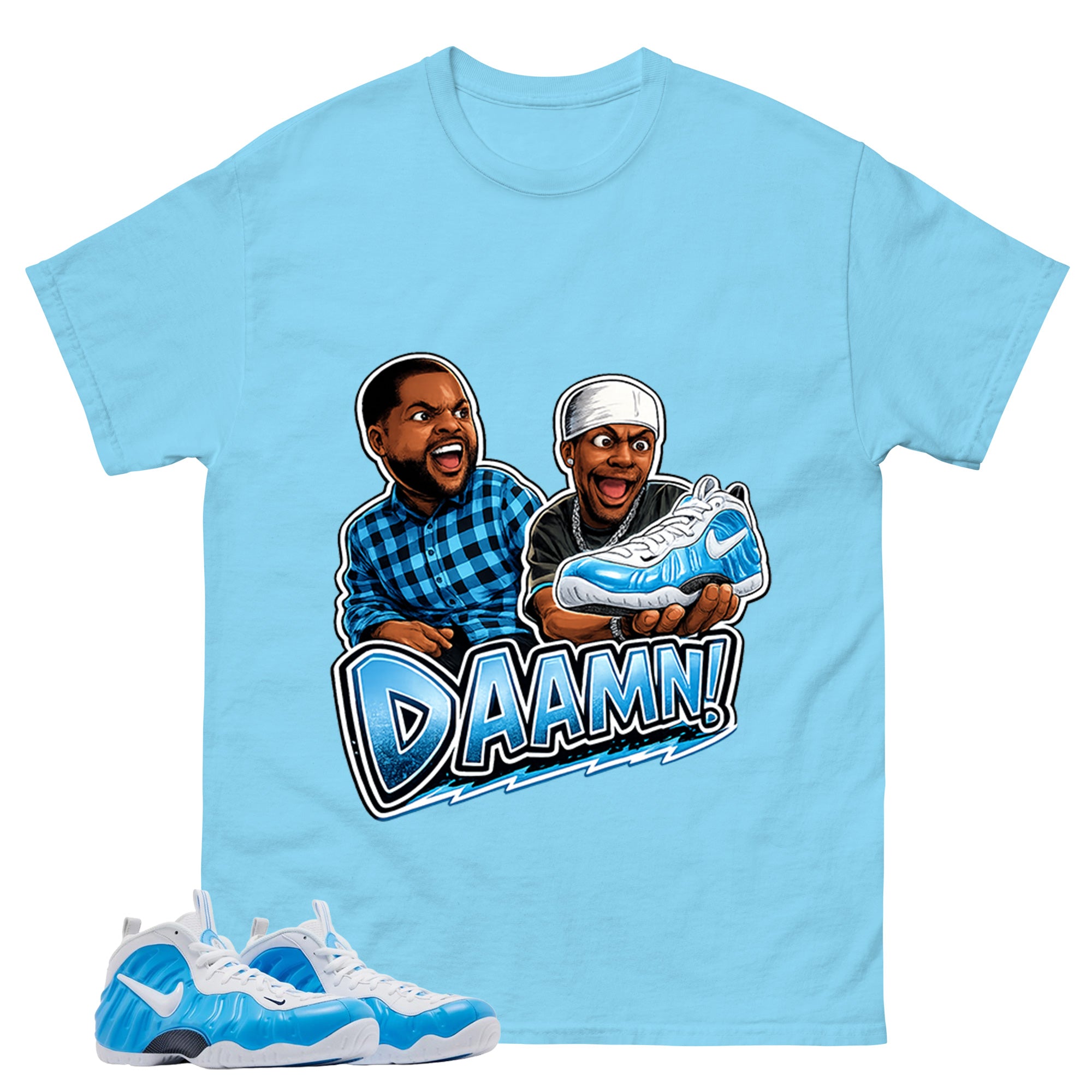 Daaamn Sneaker Meme Graphic Tee - Shirt to Match Air Foamposite Pro University Blue
