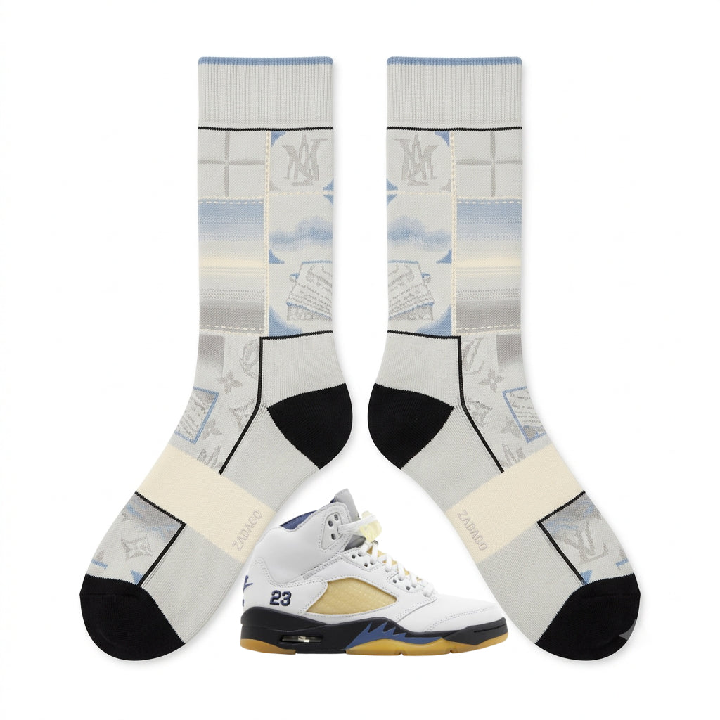 Dawn Socks – A Ma Maniére x Air Jordan 5 Inspired Mid-Calf Unisex Crew Socks