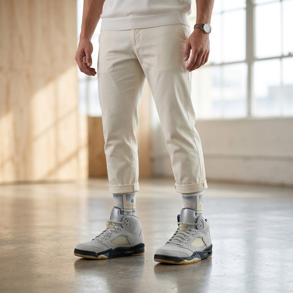 Dawn Socks – A Ma Maniére x Women’s Air Jordan 5 Inspired Mid-Calf Unisex Crew Socks