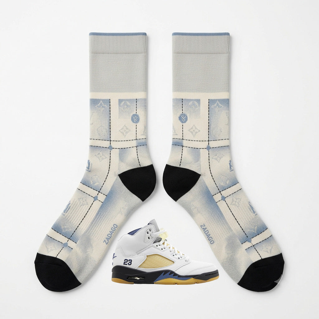 Dawn Socks – A Ma Maniére x Women’s Air Jordan 5 Inspired Mid-Calf Unisex Crew Socks