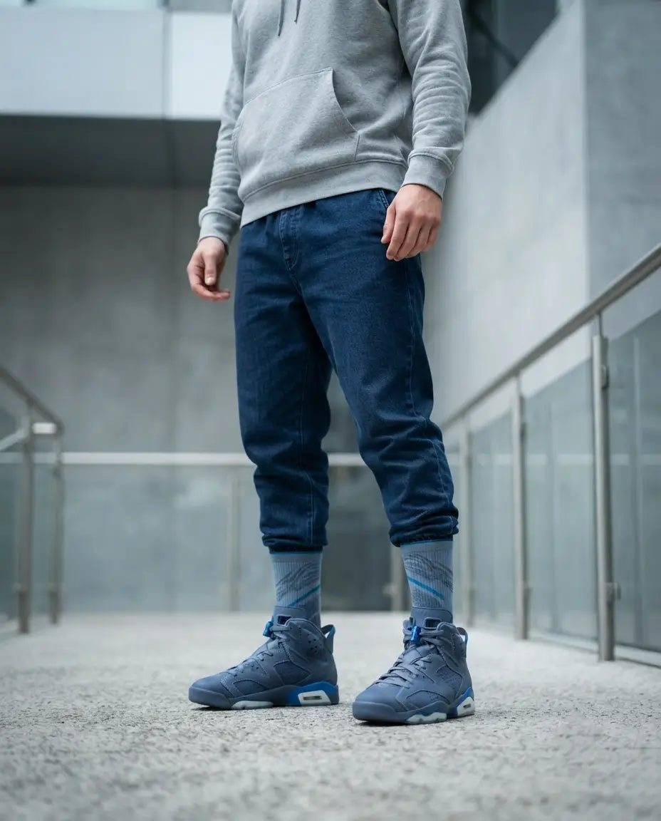 Diffused Blue Sneaker Match Socks – Air Jordan 6 Retro Inspired Mid-Calf Unisex Crew Socks