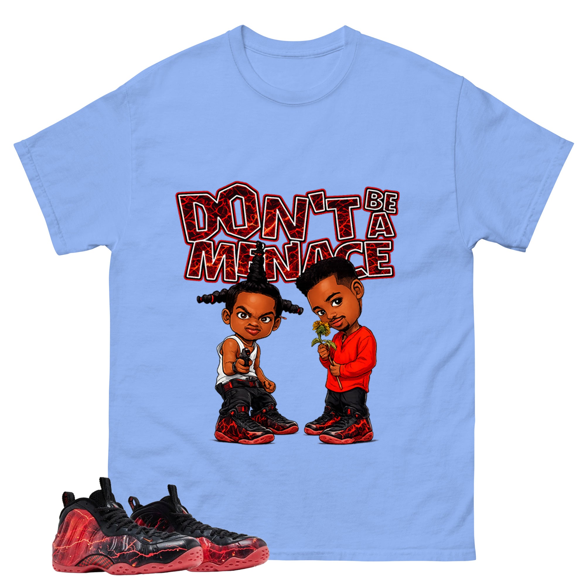Don't Be A Menace Graphic Tee, Shirt to Match Air Foamposite Stranger Things, Air Foamposite Unisex Blue Shirt