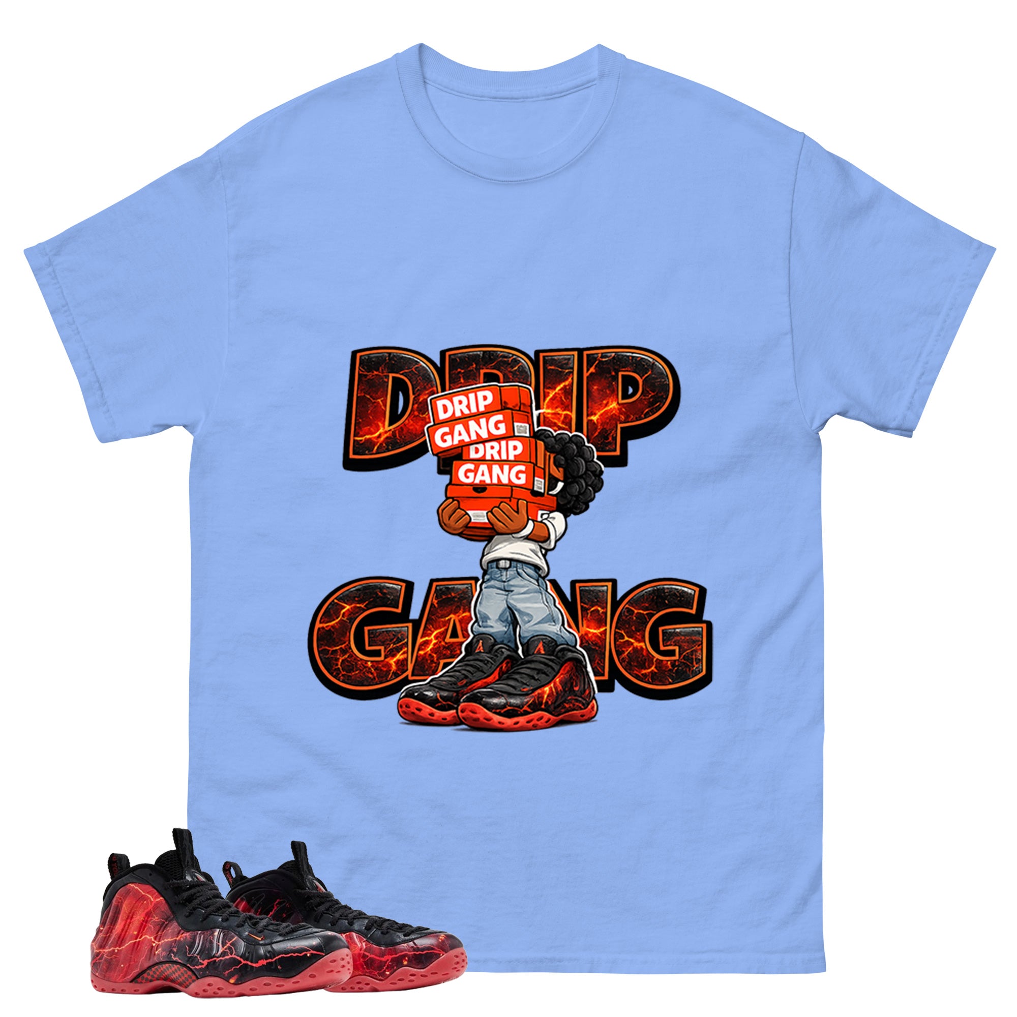 Drip Gang Graphic Tee, Shirt to Match Air Foamposite Stranger Things, Air Foamposite Unisex Blue Shirt