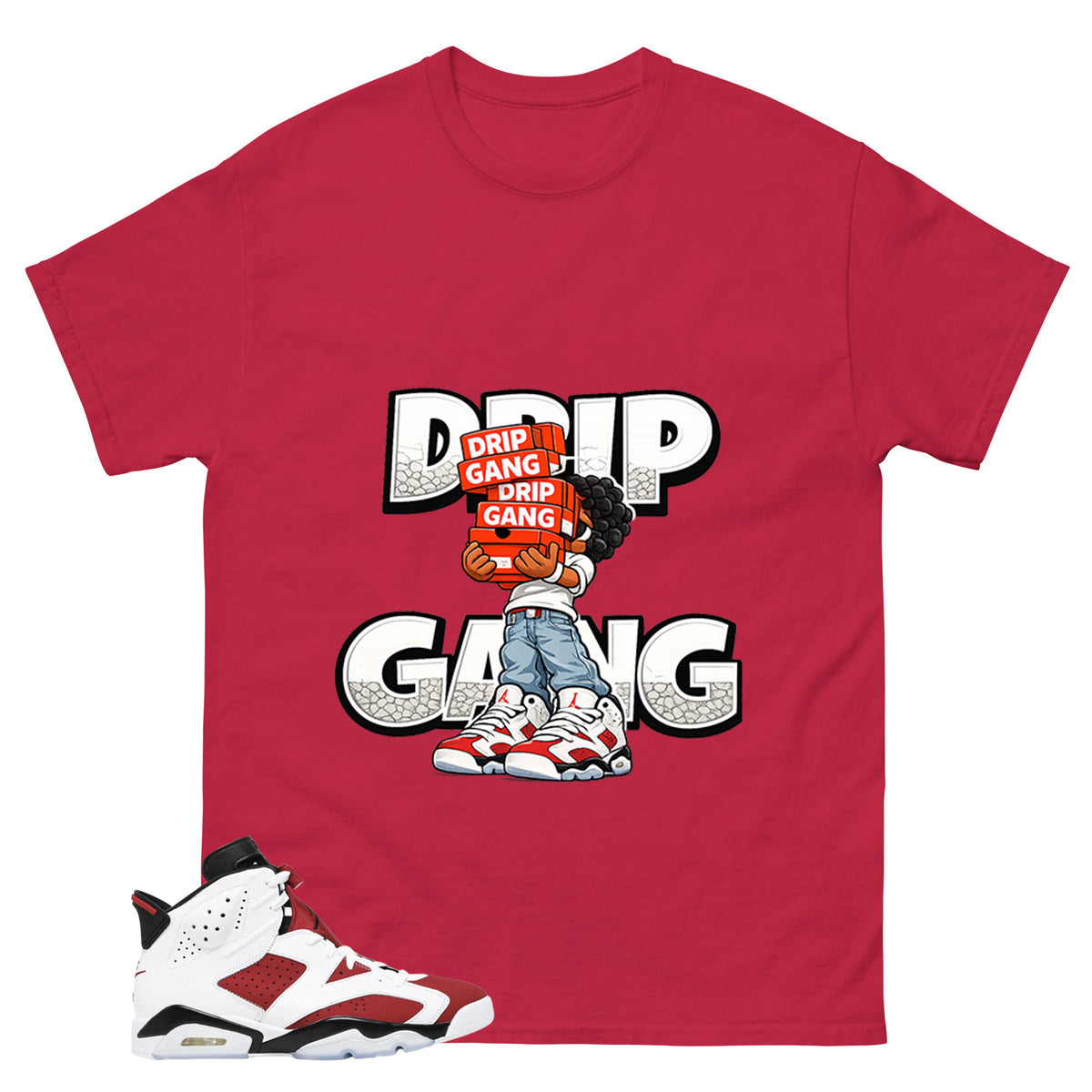 Drip Gang Shirt - Match White Air Jordan 6 Carmine