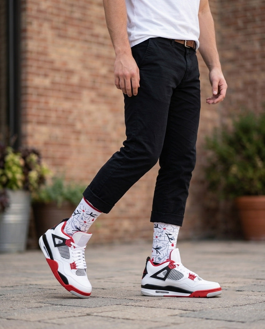 Fire Red Sneaker Match Socks – Air Jordan 4 OG Inspired Mid-Calf Unisex Crew Socks