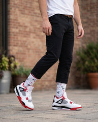 Fire Red Sneaker Match Socks – Air Jordan 4 OG Inspired Mid-Calf Unisex Crew Socks