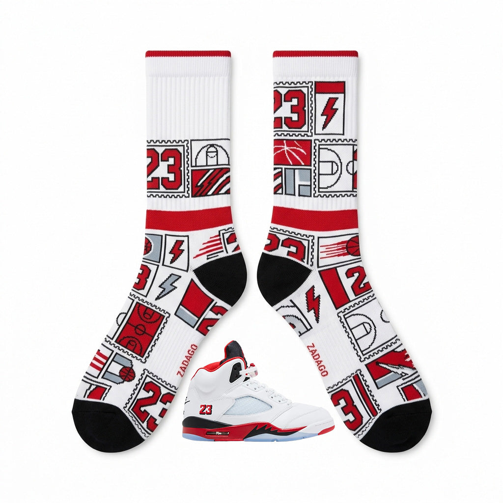 Fire Red Socks – Air Jordan 5 Inspired Mid-Calf Unisex Crew Socks