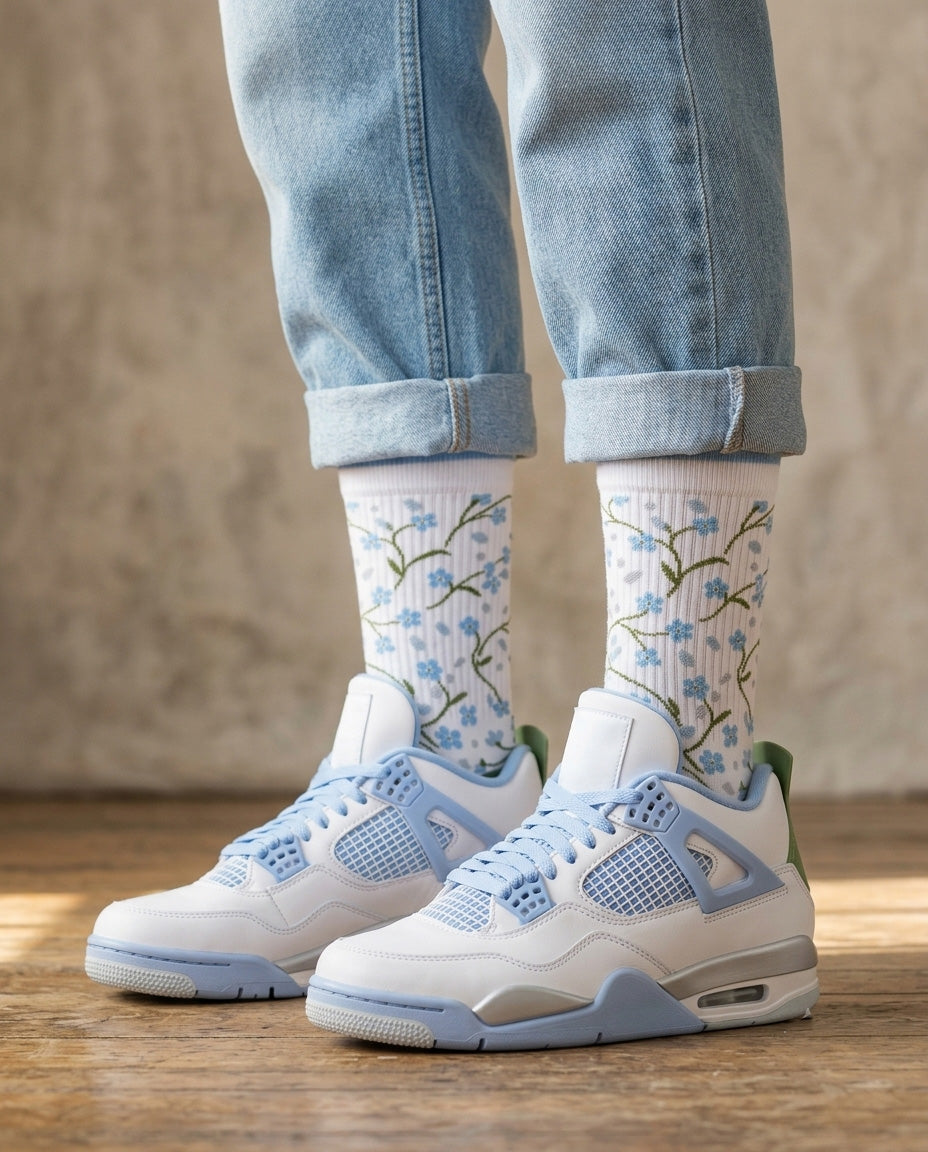 Forget Me Not Socks – Women’s Retro 4 Inspired Mid-Calf Unisex Crew Socks