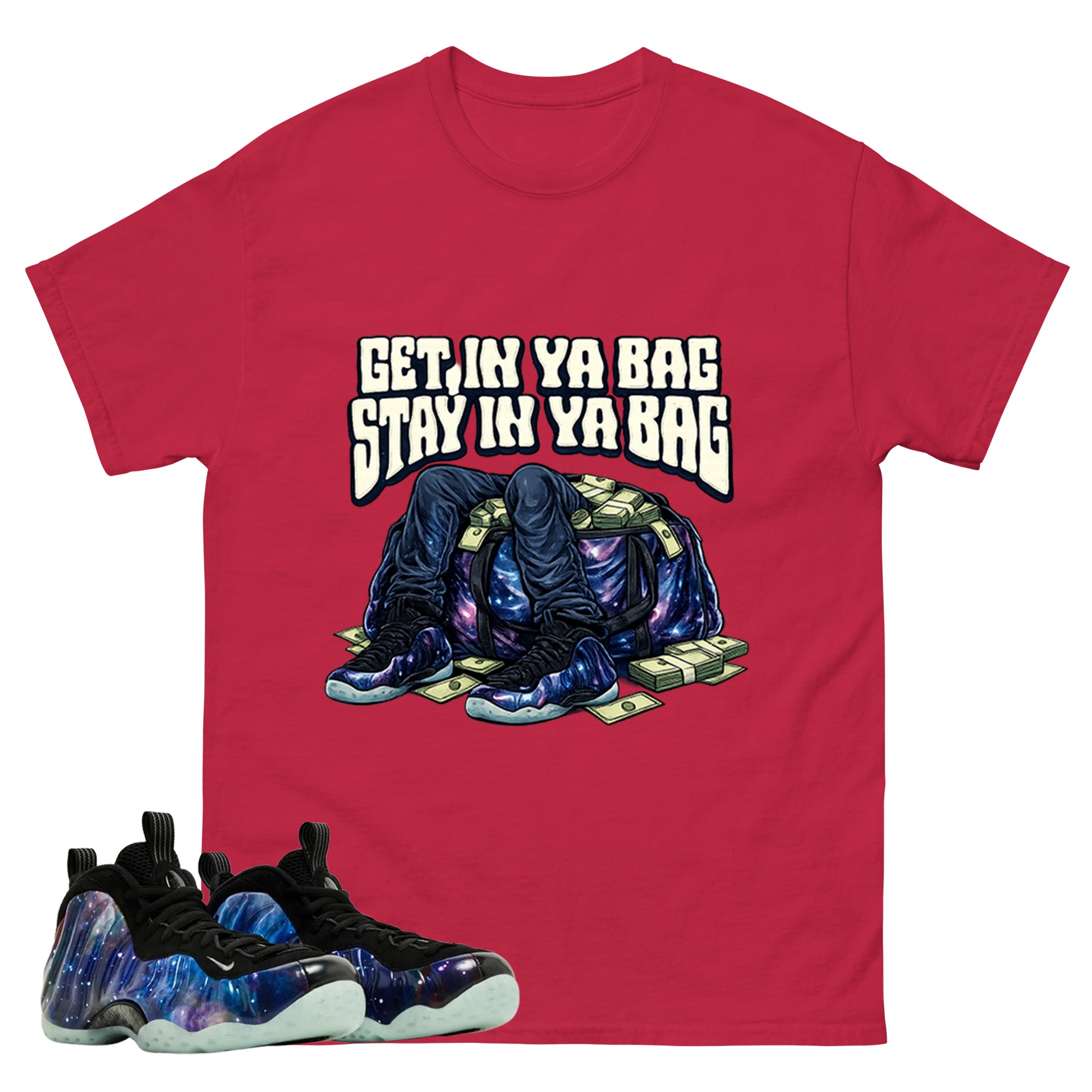 Get In Ya Bag Graphic Tee, Shirt to Match Air Foamposite One Galaxy, Air Foamposite Unisex Black Shirt