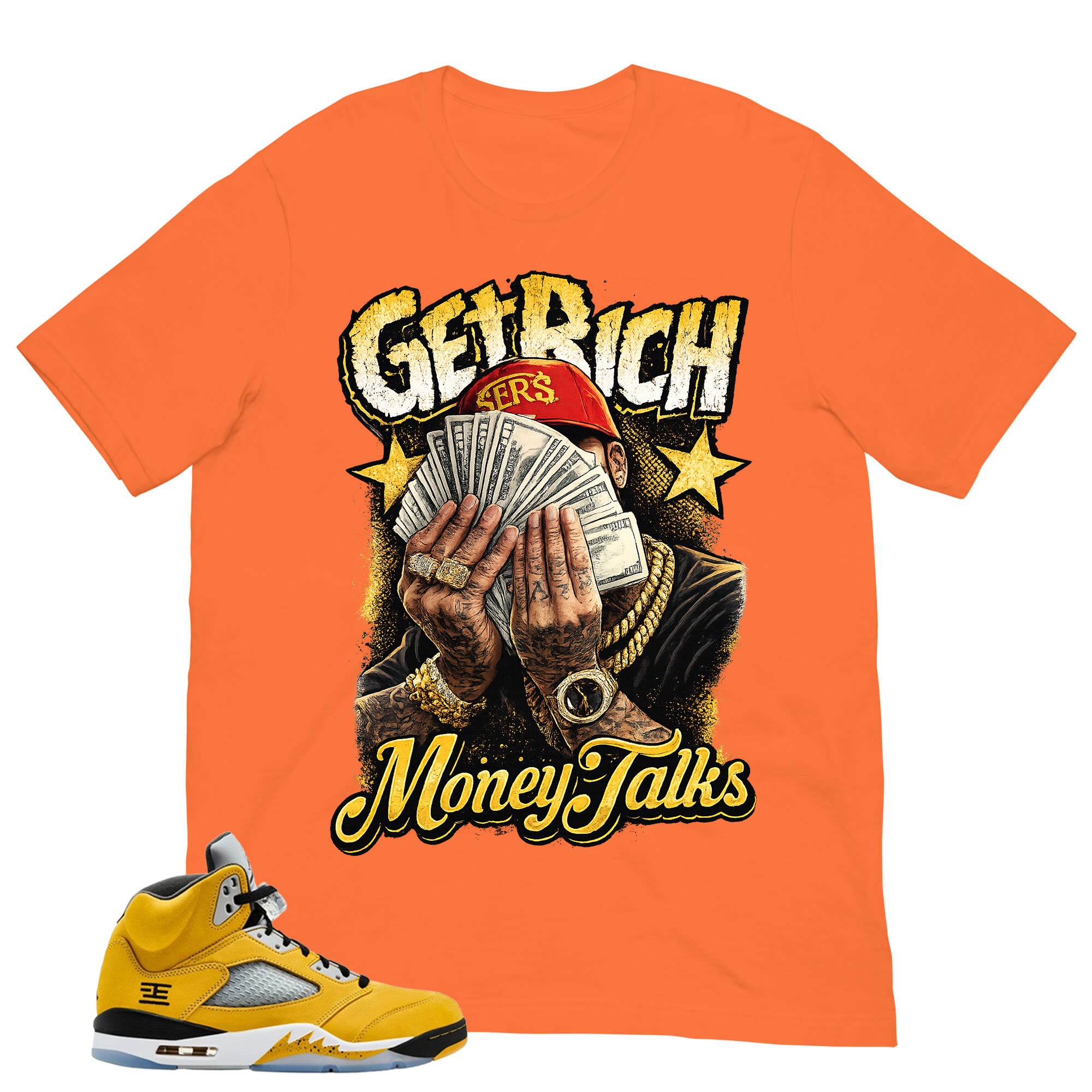 Graphic Tee Get Rich Money Talk Shirt - Matching Air Jordan 5 T23 Tokyo