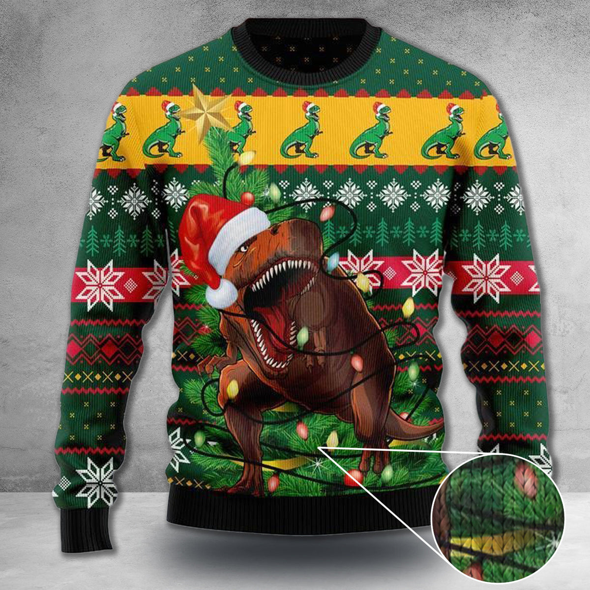 Dinosaur Ugly Christmas Sweater Men's T-Rex Christmas Sweater Gift - Zadago