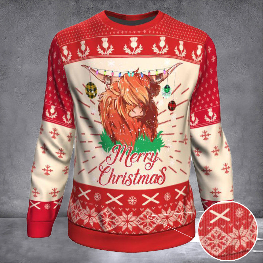 Highland Cow Ugly Christmas Sweater Farm Animal Merry Christmas Sweater Gifts For Him - Zadago