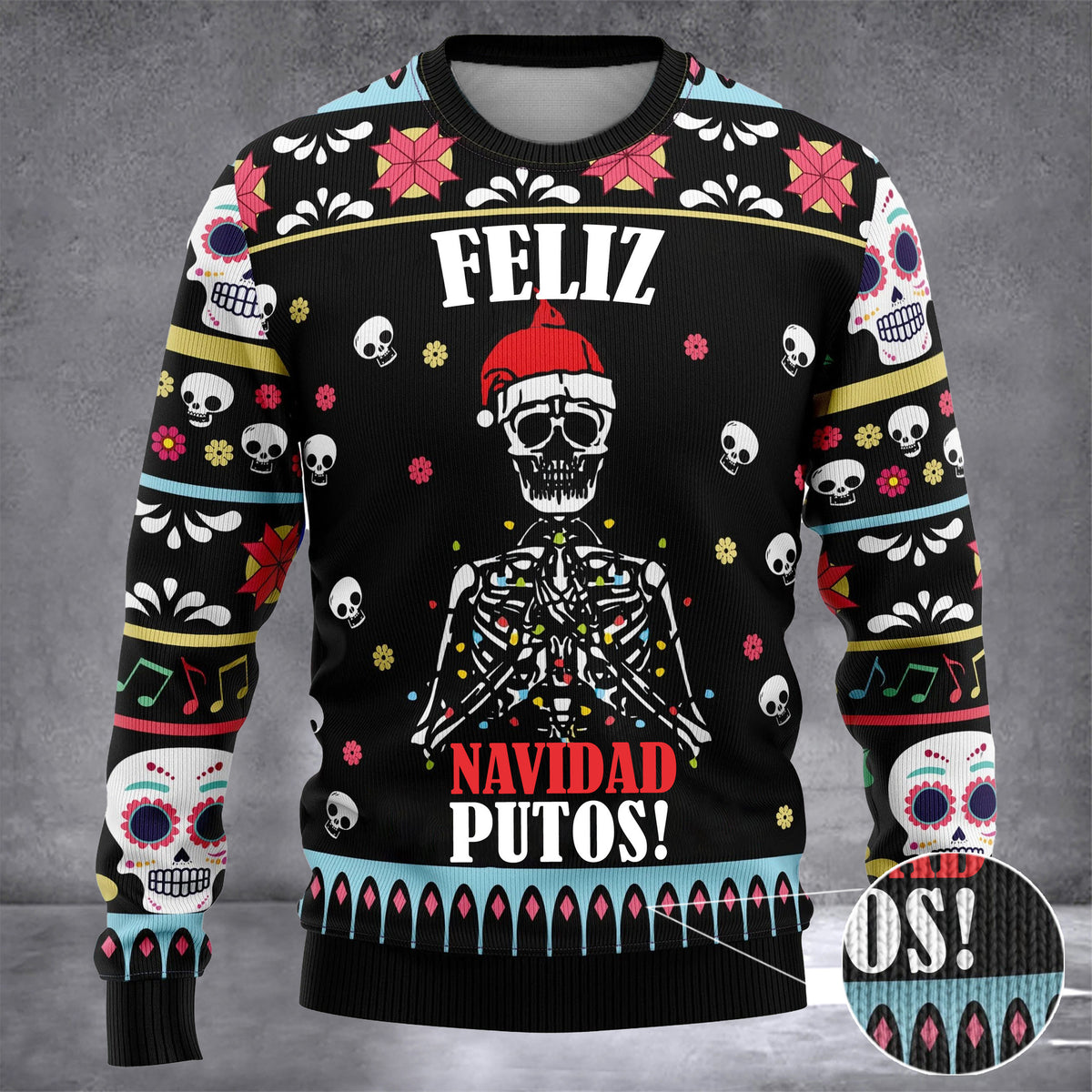 Skeleton Feliz Navidad Putos Sweater Feliz Navidad Skeleton Ugly Christmas Sweater Gift - Zadago
