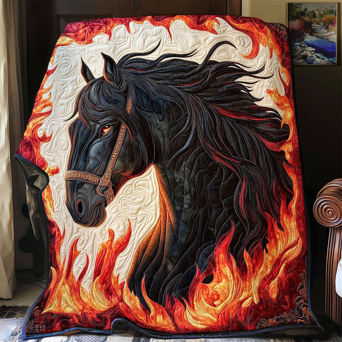 Flame Black Horse WY0312024CL Quilt