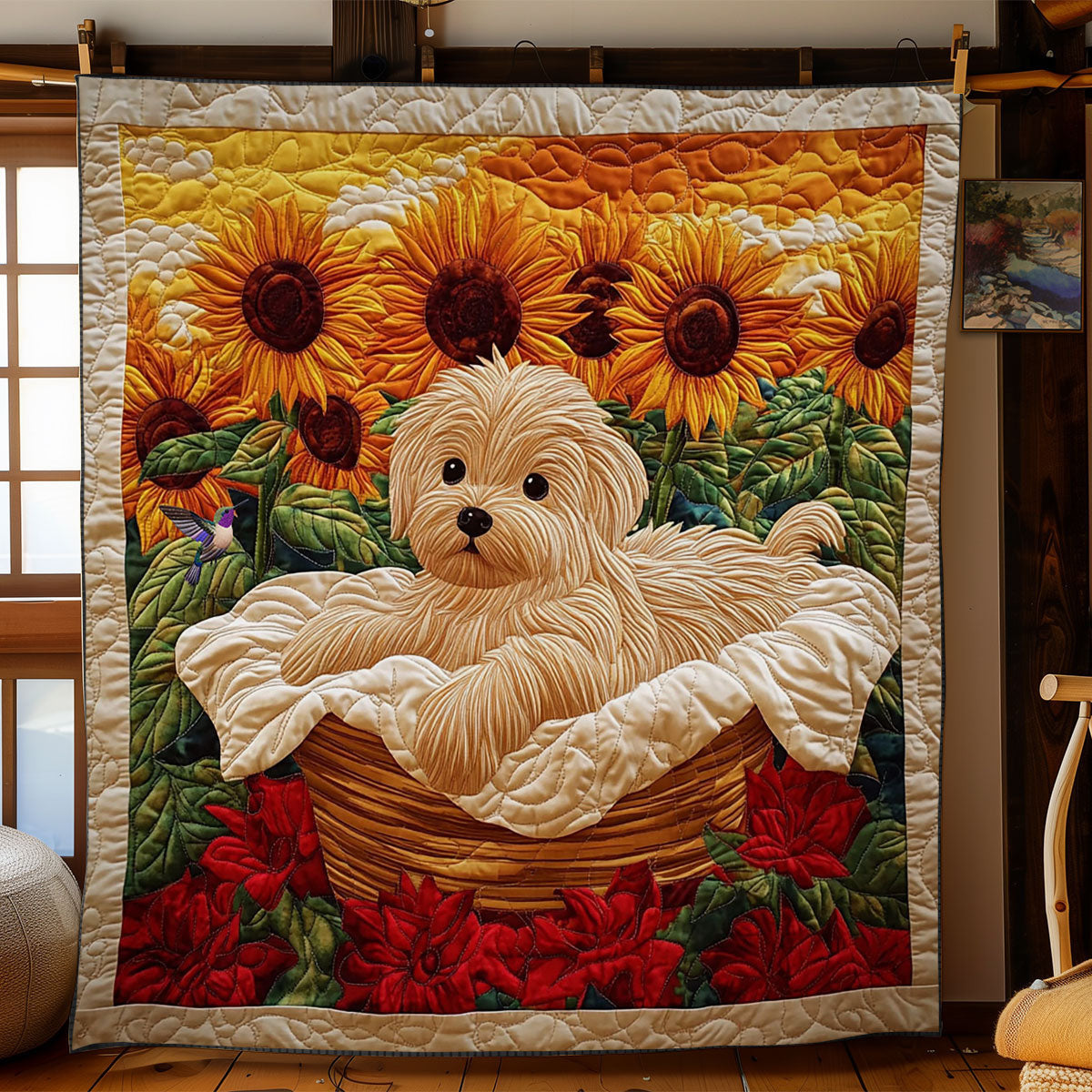 Sunflower Puppy WY0312060CL Quilt